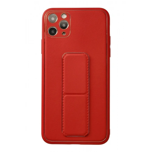 Mey İthalat®  iPhone 11 Pro Max Kılıf Coco Deri Standlı Kapak - Kırmızı