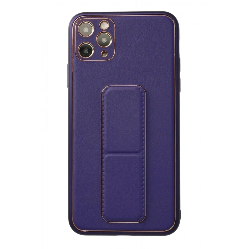 Mey İthalat®  iPhone 11 Pro Max Kılıf Coco Deri Standlı Kapak - Mor