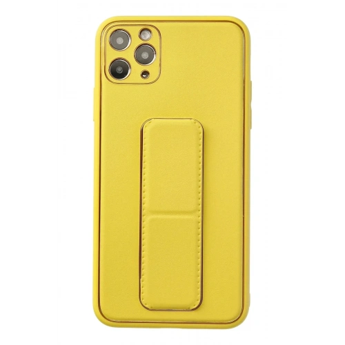 Mey İthalat®  iPhone 11 Pro Max Kılıf Coco Deri Standlı Kapak - Sarı