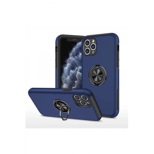 Mey İthalat®  iPhone 11 Pro Max Kılıf Elit Yüzüklü Kapak - Lacivert
