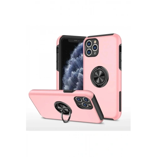 Mey İthalat®  iPhone 11 Pro Max Kılıf Elit Yüzüklü Kapak - Pembe
