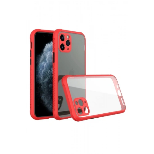 Mey İthalat®  iPhone 11 Pro Max Kılıf Miami Şeffaf Silikon - Kırmızı