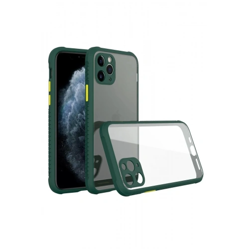 Mey İthalat®  iPhone 11 Pro Max Kılıf Miami Şeffaf Silikon - Koyu Yeşil