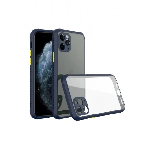 Mey İthalat®  iPhone 11 Pro Max Kılıf Miami Şeffaf Silikon - Lacivert