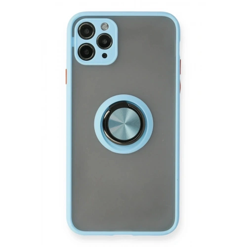 Mey İthalat®  iPhone 11 Pro Max Kılıf Montreal Yüzüklü Silikon Kapak - Buz Mavi