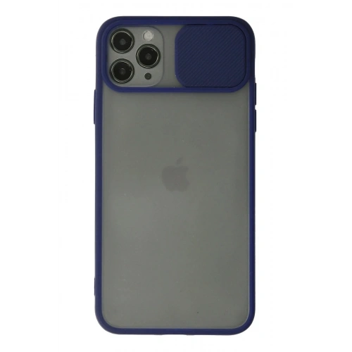 Mey İthalat®  iPhone 11 Pro Max Kılıf Palm Buzlu Kamera Sürgülü Silikon - Lacivert