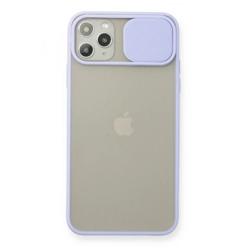 Mey İthalat®  iPhone 11 Pro Max Kılıf Palm Buzlu Kamera Sürgülü Silikon - Lila