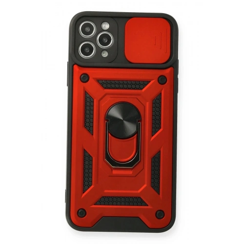 Mey İthalat®  iPhone 11 Pro Max Kılıf Pars Lens Yüzüklü Silikon - Kırmızı
