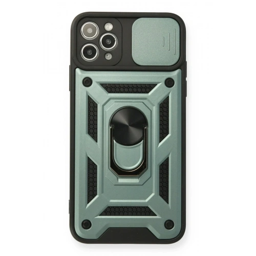 Mey İthalat®  iPhone 11 Pro Max Kılıf Pars Lens Yüzüklü Silikon - Yeşil