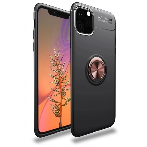 Mey İthalat®  iPhone 11 Pro Max Kılıf Range Yüzüklü Silikon - Siyah-Gold