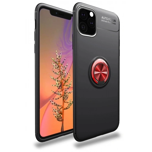 Mey İthalat®  iPhone 11 Pro Max Kılıf Range Yüzüklü Silikon - Siyah-Kırmızı