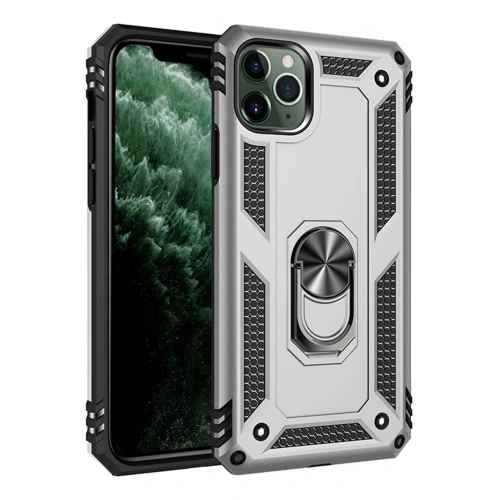 Mey İthalat®  iPhone 11 Pro Max Kılıf Sofya Yüzüklü Silikon Kapak - Gümüş