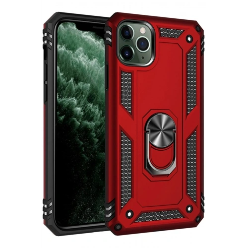 Mey İthalat®  iPhone 11 Pro Max Kılıf Sofya Yüzüklü Silikon Kapak - Kırmızı