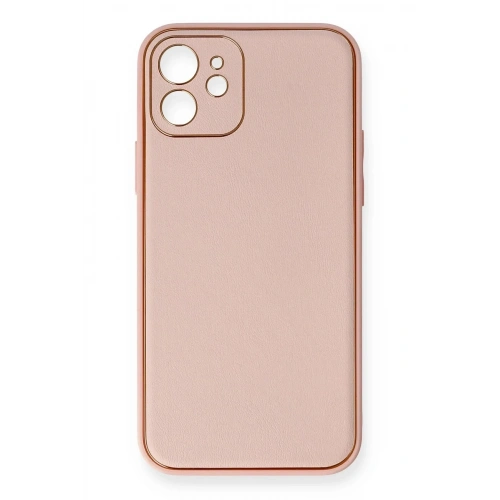 Mey İthalat®  iPhone 12 Kılıf Coco Deri Silikon Kapak - Pembe