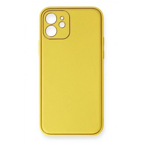 Mey İthalat®  iPhone 12 Kılıf Coco Deri Silikon Kapak - Sarı