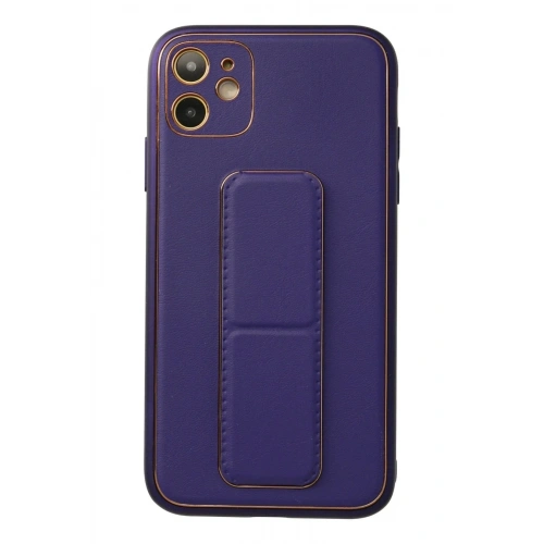 Mey İthalat®  iPhone 12 Kılıf Coco Deri Standlı Kapak - Mor