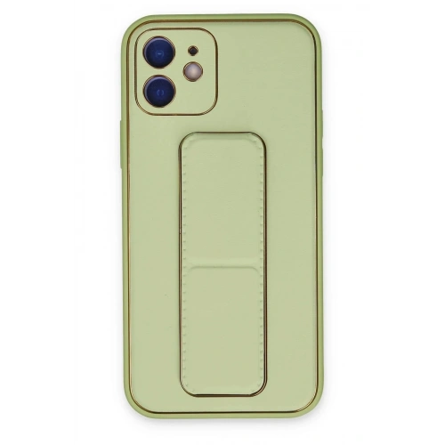 Mey İthalat®  iPhone 12 Kılıf Coco Deri Standlı Kapak - Su Yeşili
