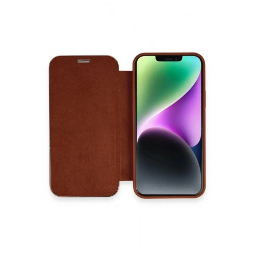 Mey İthalat®  iPhone 12 Kılıf Dolpin Kapaklı - Kahverengi