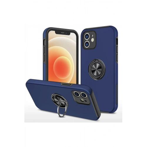 Mey İthalat®  iPhone 12 Kılıf Elit Yüzüklü Kapak - Lacivert