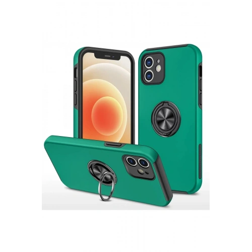 Mey İthalat®  iPhone 12 Kılıf Elit Yüzüklü Kapak - Yeşil