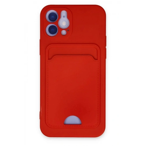 Mey İthalat®  iPhone 12 Kılıf Kelvin Kartvizitli Silikon - Kırmızı
