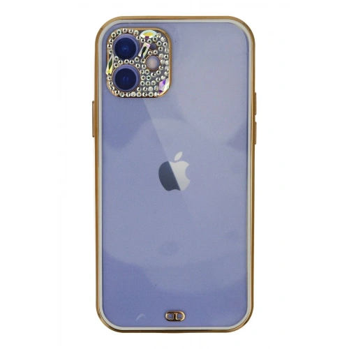 Mey İthalat®  iPhone 12 Kılıf Liva Taşlı Silikon - Beyaz