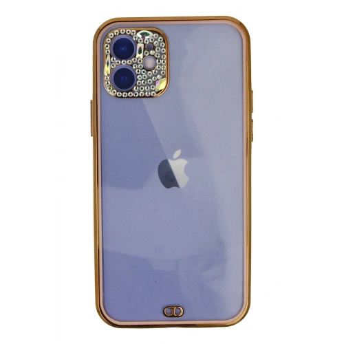 Mey İthalat®  iPhone 12 Kılıf Liva Taşlı Silikon - Pembe