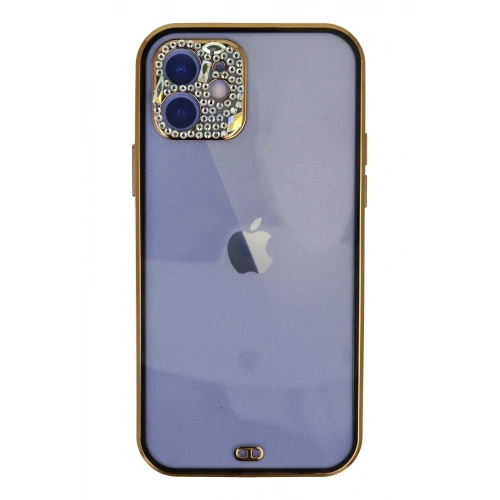 Mey İthalat®  iPhone 12 Kılıf Liva Taşlı Silikon - Siyah