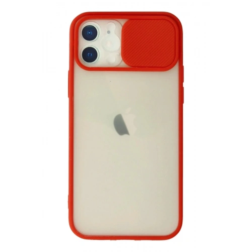 Mey İthalat®  iPhone 12 Kılıf Palm Buzlu Kamera Sürgülü Silikon - Kırmızı