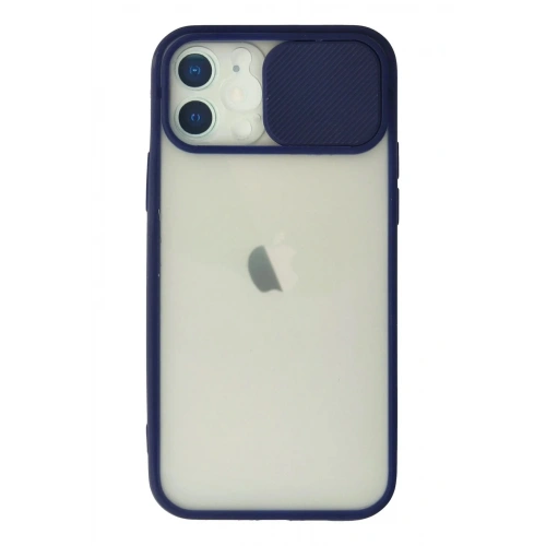 Mey İthalat®  iPhone 12 Kılıf Palm Buzlu Kamera Sürgülü Silikon - Lacivert