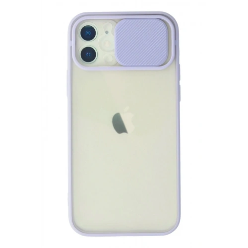 Mey İthalat®  iPhone 12 Kılıf Palm Buzlu Kamera Sürgülü Silikon - Lila