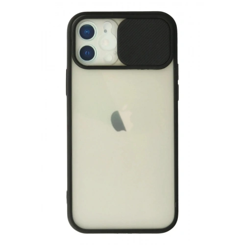 Mey İthalat®  iPhone 12 Kılıf Palm Buzlu Kamera Sürgülü Silikon - Siyah