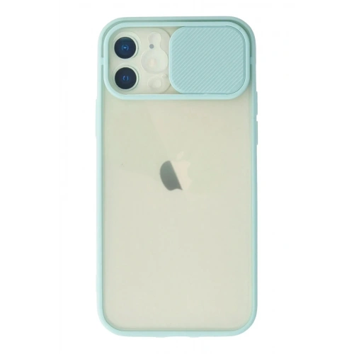 Mey İthalat®  iPhone 12 Kılıf Palm Buzlu Kamera Sürgülü Silikon - Turkuaz