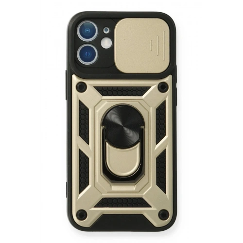 Mey İthalat®  iPhone 12 Kılıf Pars Lens Yüzüklü Silikon - Gold