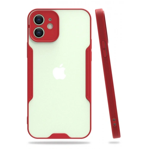 Mey İthalat®  iPhone 12 Kılıf Platin Silikon - Kırmızı