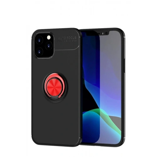 Mey İthalat®  iPhone 12 Kılıf Range Yüzüklü Silikon - Siyah-Kırmızı