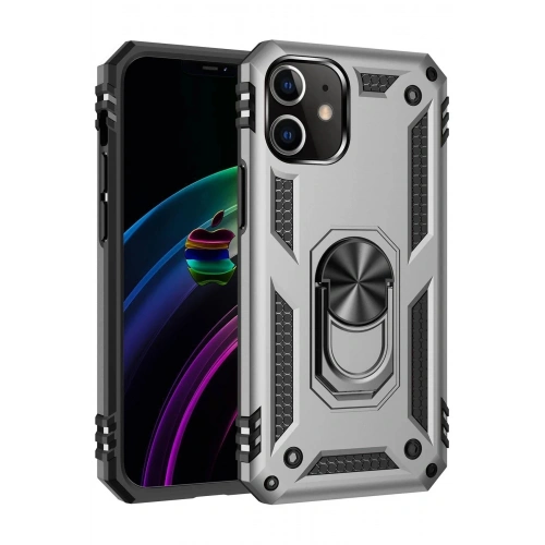Mey İthalat®  iPhone 12 Kılıf Sofya Yüzüklü Silikon Kapak - Gümüş