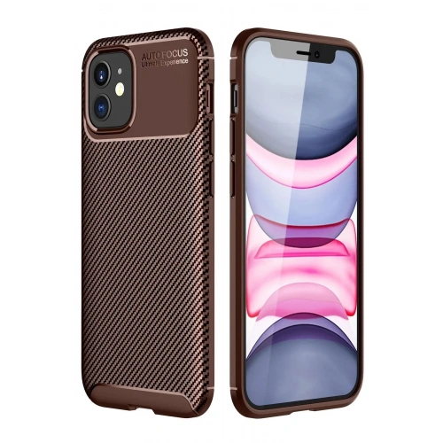 Mey İthalat®  iPhone 12 Mini Kılıf Auto Focus Karbon Kapak - Kahverengi