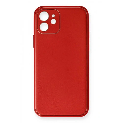 Mey İthalat®  iPhone 12 Mini Kılıf Coco Deri Silikon Kapak - Kırmızı