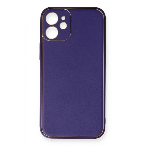 Mey İthalat®  iPhone 12 Mini Kılıf Coco Deri Silikon Kapak - Mor