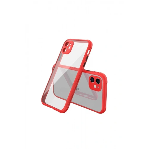 Mey İthalat®  iPhone 12 Mini Kılıf Miami Şeffaf Silikon - Kırmızı