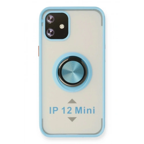 Mey İthalat®  iPhone 12 Mini Kılıf Montreal Yüzüklü Silikon Kapak - Buz Mavi
