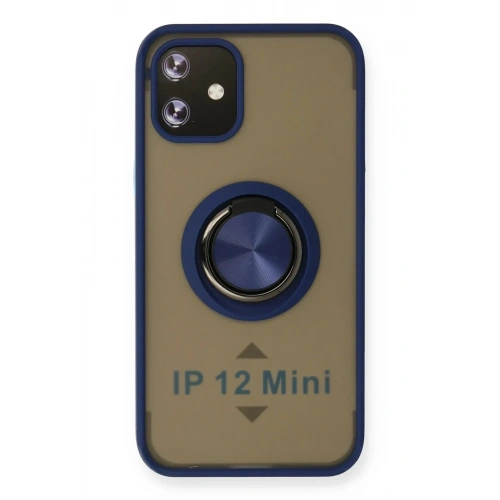 Mey İthalat®  iPhone 12 Mini Kılıf Montreal Yüzüklü Silikon Kapak - Lacivert