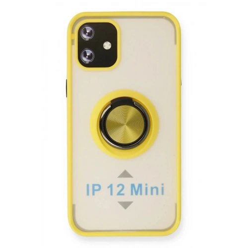 Mey İthalat®  iPhone 12 Mini Kılıf Montreal Yüzüklü Silikon Kapak - Sarı