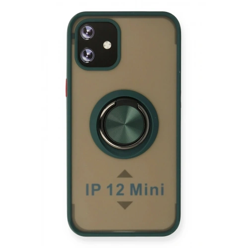 Mey İthalat®  iPhone 12 Mini Kılıf Montreal Yüzüklü Silikon Kapak - Yeşil