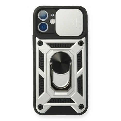 Mey İthalat®  iPhone 12 Mini Kılıf Pars Lens Yüzüklü Silikon - Gümüş