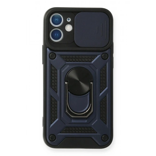 Mey İthalat®  iPhone 12 Mini Kılıf Pars Lens Yüzüklü Silikon - Lacivert