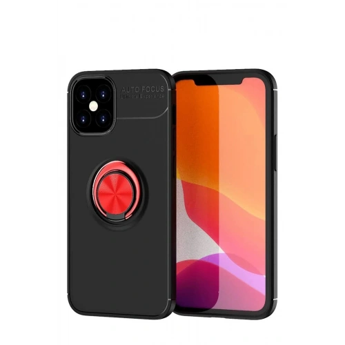 Mey İthalat®  iPhone 12 Mini Kılıf Range Yüzüklü Silikon - Siyah-Kırmızı