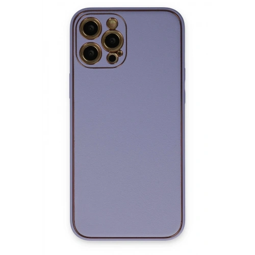 Mey İthalat®  iPhone 12 Pro Kılıf Coco Deri Silikon Kapak - Açık Lila