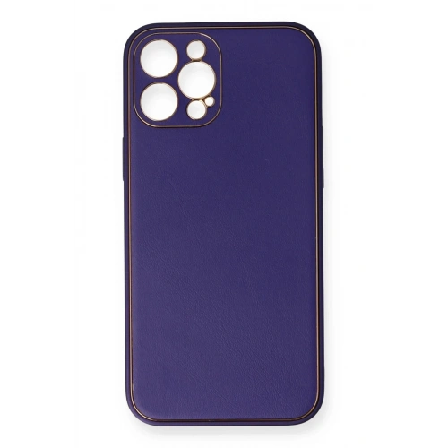 Mey İthalat®  iPhone 12 Pro Kılıf Coco Deri Silikon Kapak - Mor